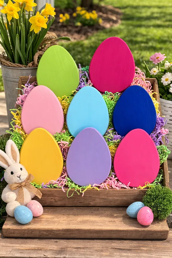 Turned wooden eggs finished in the shop for seasonal decor